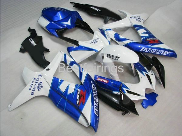 Kit de carenado de motocicleta para SUZUKI GSXR600 GSXR750 2008 2009 2010 carenados azul blanco negro GSXR 600 750 08 09 10 Moldeo por inyección BF34