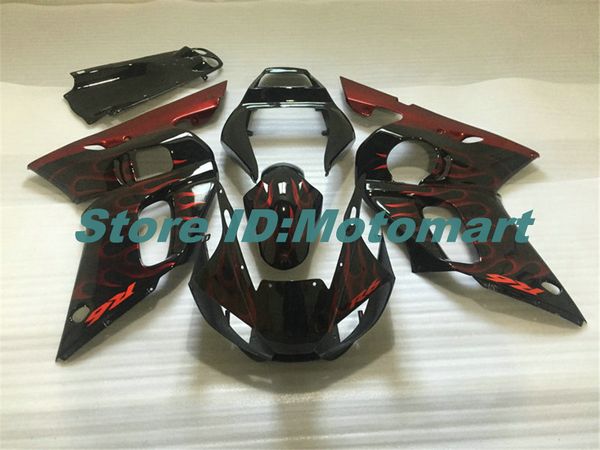 Kit de carénage de moto pour YAMAHA YZFR6 98 99 00 01 02 YZF R6 1998 2002 YZF600, ensemble de carénages de flammes noires et rouges + cadeaux YG34