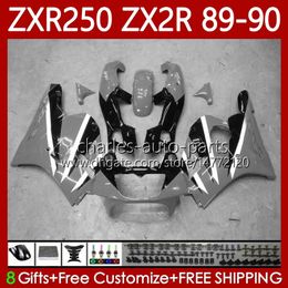 Carenados de motocicleta para KAWASAKI NINJA ZX2R ZXR250 ZX 2R 2 R R250 ZXR 250 89 90 Carrocería 84No.66 ZX2 R ZX-2R ZXR-250 1989 1990 ZX-R250 89-98 Kit de cuerpo completo Gris Negro