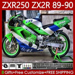 Carénages de moto pour KAWASAKI NINJA ZX2R ZXR250 ZX 2R 2 R R250 ZXR 250 89 90 Carrosserie 84No.73 ZX2 R ZX-2R Vert bleu ZXR-250 1989 1990 ZX-R250 89-98 Kit complet de carrosserie