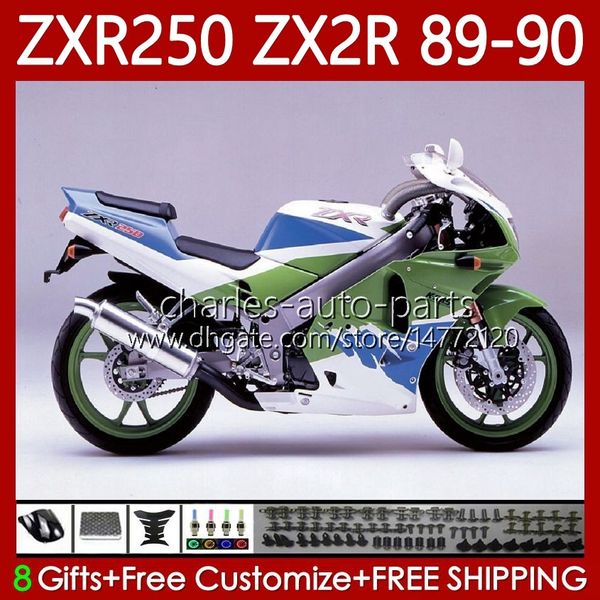 Carenados de motocicleta para KAWASAKI NINJA ZX2R ZXR250 ZX 2R 2 R R250 ZXR Blanco verde azul 250 89 90 Carrocería 84No.54 ZX2 R ZX-2R ZXR-250 1989 1990 ZX-R250 89-98 Kit de cuerpo completo