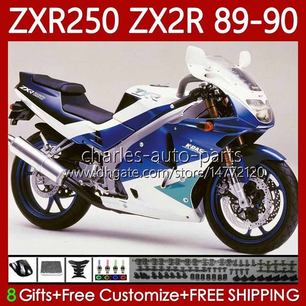 Carénages de moto pour KAWASAKI NINJA ZX2R ZXR250 ZX 2R 2 R R250 Blanc bleu ZXR 250 89 90 Carrosserie 84No.68 ZX2 R ZX-2R ZXR-250 1989 1990 ZX-R250 89-98 Kit complet du corps