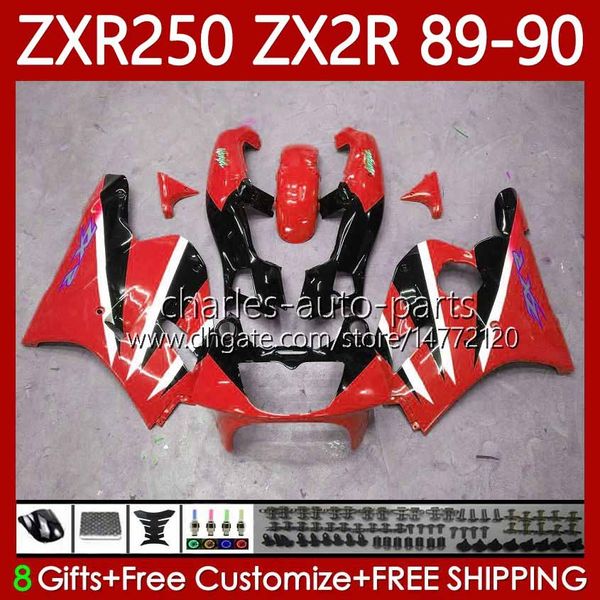 Carénages de moto pour KAWASAKI NINJA ZX2R ZXR250 ZX 2R 2 R R250 ZXR 250 89 90 Carrosserie 84No.61 Rouge Noir ZX2 R ZX-2R ZXR-250 1989 1990 ZX-R250 89-98 Kit complet de carrosserie