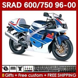 Carenados de motocicleta para SUZUKI SRAD GSXR 750 600 CC 600CC 750CC 96-00 168No.0 GSXR750 GSXR-600 96 97 98 99 00 GSX-R750 GSXR600 1996 1997 1998 1999 2000 Cuerpo Azul brillante