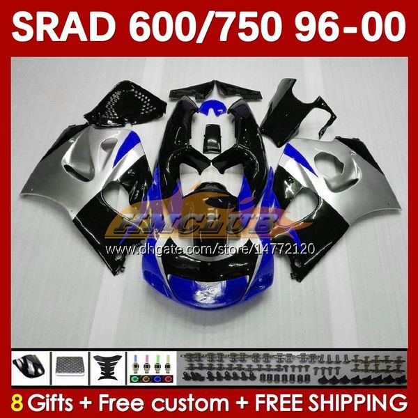 Carenados de motocicleta para SUZUKI SRAD GSXR 750 600 CC 600CC 96 97 98 99 00 168No.105 GSX-R750 GSXR600 1996 1997 1998 1999 2000 GSXR750 GSXR-600 750CC 96-00 Cuerpo azul plateado