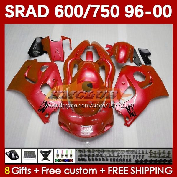 Carenados de motocicleta para SUZUKI SRAD GSXR 750 600 CC 600CC 96 97 98 99 00 168No.89 GSX-R750 GSXR600 1996 1997 1998 1999 2000 GSXR750 GSXR-600 750CC 96-00 Cuerpo rojo brillante completo