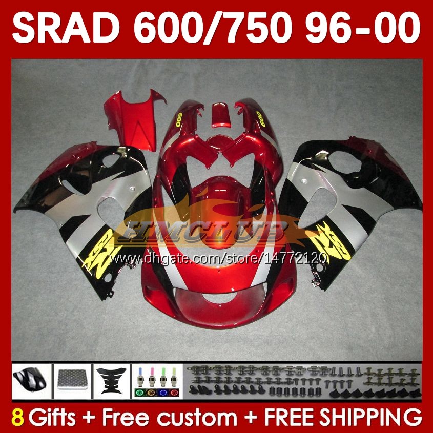Carenados de motocicleta para SUZUKI SRAD GSXR 750 600 CC 600CC 96 97 98 99 00 168No.73 GSX-R750 GSXR600 1996 1997 1998 1999 2000 GSXR750 GSXR-600 750CC 96-00 Cuerpo rojo plateado