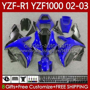 Carenados de motocicleta para YAMAHA YZF R 1 1000 CC YZF-R1 YZFR1 02 03 00 01 Cuerpo 90No.69 YZF1000 YZF R1 1000CC 2002 2003 2000 2001 YZF-1000 2000-2003 Carrocería OEM azul brillante