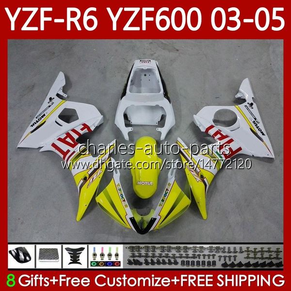 Carenados de motocicleta para YAMAHA YZF-R6 Amarillo blanco YZF600 YZF R 6 600 CC YZFR6 03 04 05 Carrocería 95No.112 YZF R6 600CC 2003 2004 2005 Carenado YZF-600 03-05 Kit de carrocería OEM