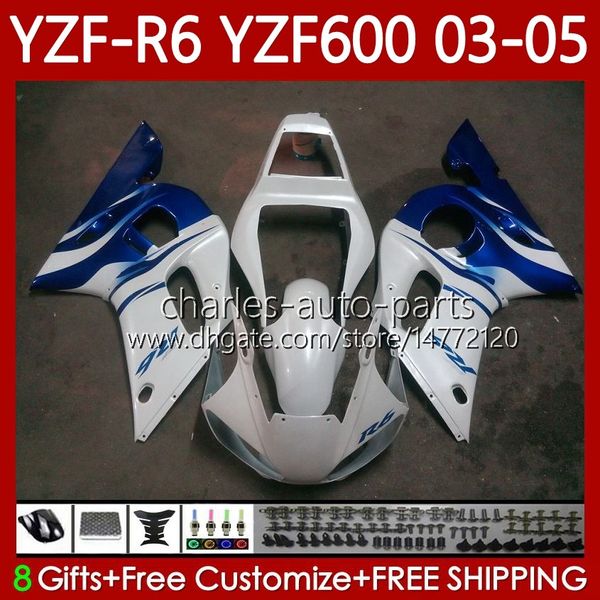 Cahiers de moto pour Yamaha YZF-R6 YZF600 YZF R 6 600 CC YZFR6 03 04 05 Bodywork 95NO.107 YZF R6 600CC 2003 2004 COWLISSEMENT DE PEARS PEARL BLANCHE YZF-600 03-05 Kit de corps OEM