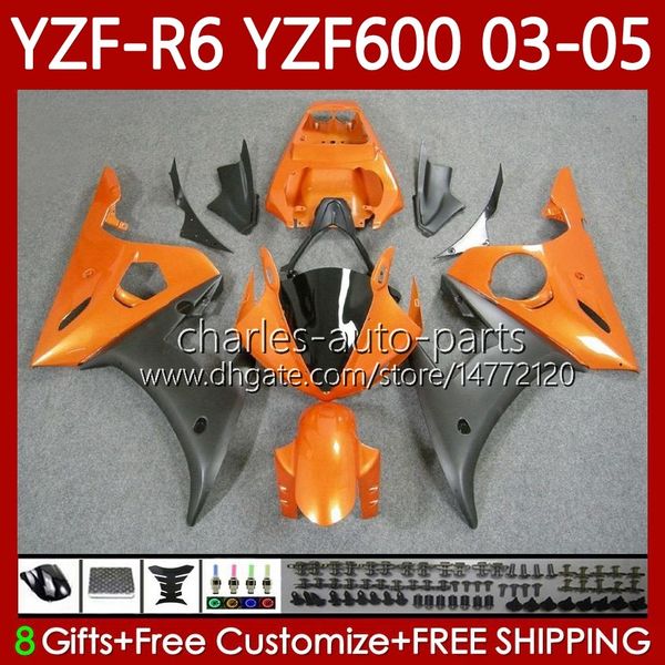 Carénages de moto pour YAMAHA YZF-R6 YZF600 YZF R 6 600 CC YZFR6 03 04 05 Carrosserie 95No.126 YZF R6 600CC Orange Noir 2003 2004 2005 Capot YZF-600 03-05 Kit de carrosserie OEM