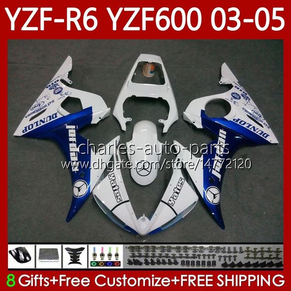 Carenados de motocicleta para YAMAHA YZF-R6 YZF600 YZF R 6 600 CC YZFR6 Blanco azul 03 04 05 Carrocería 95No.109 YZF R6 600CC 2003 2004 2005 Carenado YZF-600 03-05 Kit de carrocería OEM