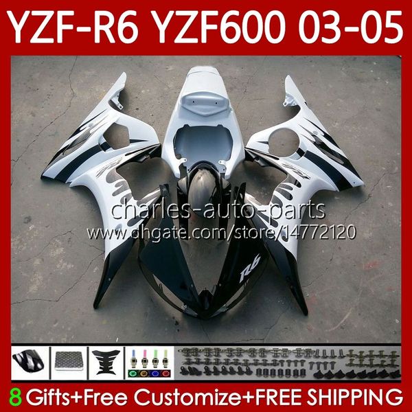 Carénages de moto pour Yamaha YZF-R6 YZF600 YZF R 6 600 CC Flammes blanches YZFR6 03 04 05 Carrosserie 95No.103 YZF R6 600CC 2003 2004 2005 Cowling YZF-600 03-05 Kit de carrosserie OEM