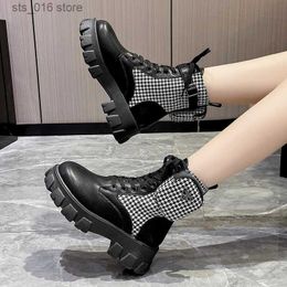 Motocicleta hembra nueva tobillo de encaje up up boots plataforma de cuello de cuero negro oxford zapatos botas mujer bolso T230927 485