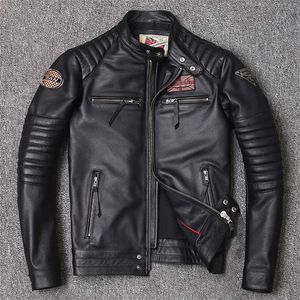 Motorfiets echt lederen jas voor heren stijl biker jassen slanke koeienhuid veerjas mannen 211008