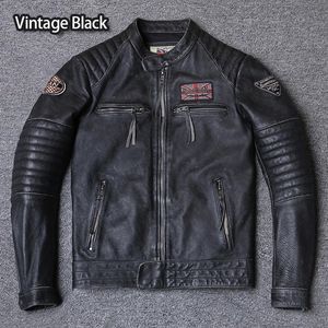 Chaqueta de cuero genuino de motocicleta para hombres Chaquetas de motociclista de estilo Abrigo de primavera de cuero de vaca delgado Chaqueta de cuero de vaca de motorista de alta calidad para hombres Abrigo de diseñador Chaqueta de diseñador 401