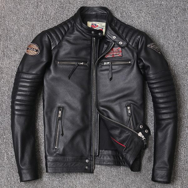 Veste de moto en cuir véritable pour hommes Style Biker vestes Slim peau de vache printemps manteau hommes haute qualité Biker peau de vache veste Designer manteau Designer Jacket 805