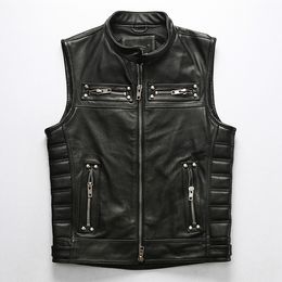 Motorcycle Vérit ventre en cuir pour hommes avec des cavaliers de motard de poche gilets en cuir Vestes sans manches L XL xxl 3xl 4xl