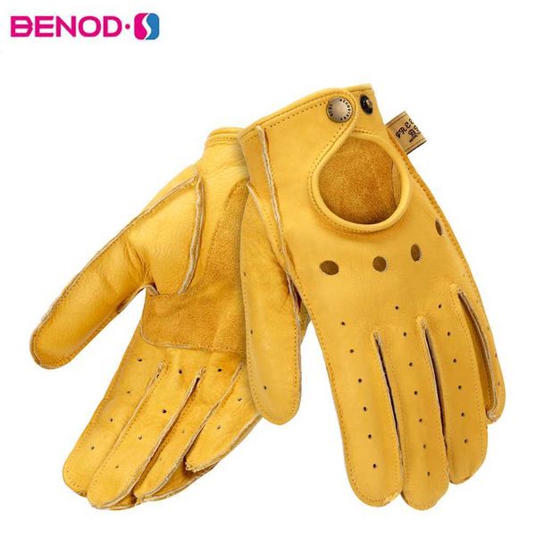 Gants de moto en cuir de chèvre gants de moto été respirant moto équitation gants demi-doigts Guantes Moto jaune H1022