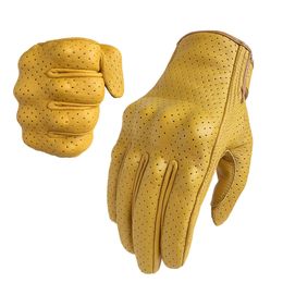 Gants de moto en cuir touchez le cyclisme de course jaune pour hommes véritables accessoires de chèvre accessoire gant moto à vélo de saleté 231221
