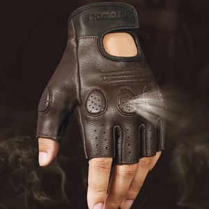 Gants de moto hiver été Motocross équipement de protection écran tactile véritable peau de mouton vélo voiture demi doigt H1022