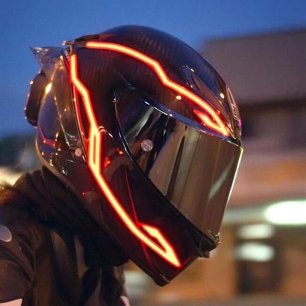 Casque de moto bande lumineuse moto clignotant LED barre nuit équitation feux de signalisation 4 modes décoration autocollants moteur accessoires272E