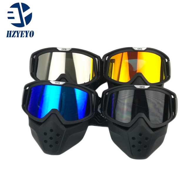 Máscara de moto capacete máscara destacável óculos de boca e filtro de boca para modular face aberta moto capacete vintage máscara MZ-003