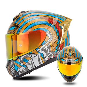 Motorhelm Persoonlijkheid Vier seizoenen dubbele lens Volledig gezicht capacete locomotief half casco