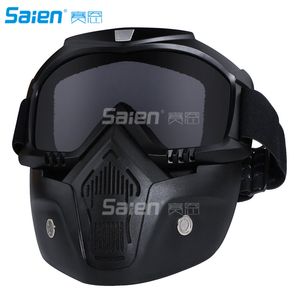 Casco de motocicleta Gafas de montar Gafas con mascarilla extraíble, Gafas cálidas desmontables a prueba de niebla Filtro de boca Correa antideslizante ajustable