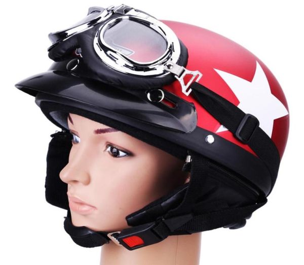 Casque de moto avec lunettes de cyclisme Unisexe Half Face Motorbike Racing Racing Cashets Jet Vintage for Men Star Red Helmet Fit 5459CM6462562127