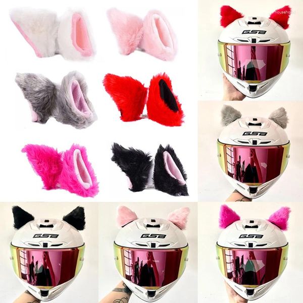 Casques de moto 1 paire d'oreilles de chat en peluche mignonnes, ornements de décoration de casque, autocollants de couvre-chef, accessoires de style de moto