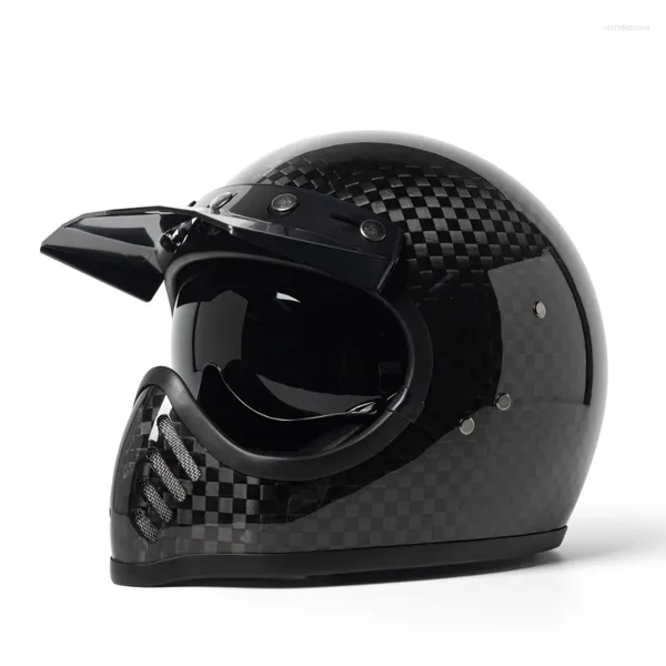 Cascos de motocicleta Casco retro de fibra de carbono de 12K Four Seasons Full Face Dot aprobado unisex