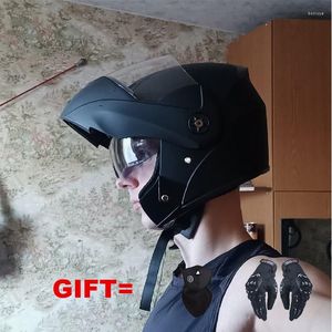 Motorfietshelmen 2 geschenken Draai het volledige gezicht Modulaire elektrische motorcrosshelm Dual Lens met oor voor volwassenen man vrouw
