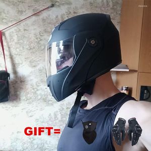 Motorhelmen 2 geschenken omdraaien modulaire elektrische elektrische gezicht Motocross helm Dual Lens met oor voor volwassenen