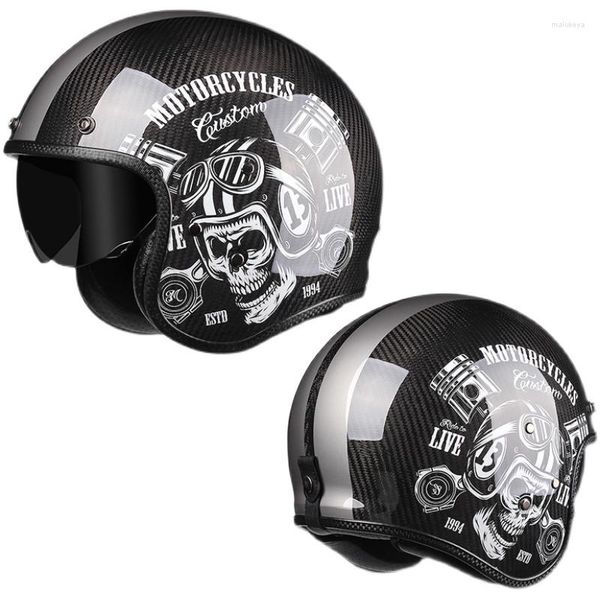 Casques de moto 2022 Fibre de carbone Vintage Demi-Casque ouvert Motobike Biker Cruiser Scooter Touring Casco Moto