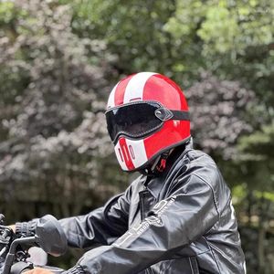 Casques de moto 2023 Fibre de verre Vintage Casque Moto Full Face pour unisexe Moto Racing Casque Dot
