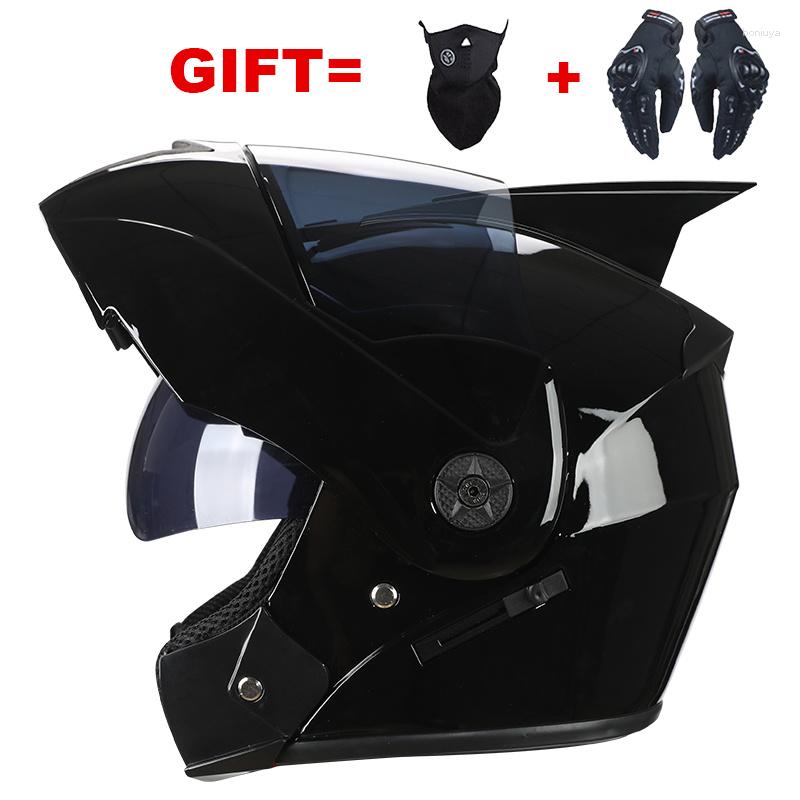 Motorradhelme 2023 Unisex Racing Flip Up Modular Dual Lens Safe Ear Motocross Helm Full Face Cascos für Mann