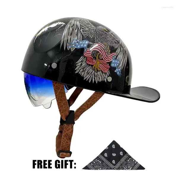 Cascos de motocicleta 2024 Gorra de béisbol Casco Vintage Retro Verano Cara abierta Scooter Cruiser Chopper Gangster DS Hombres Mujeres Niño