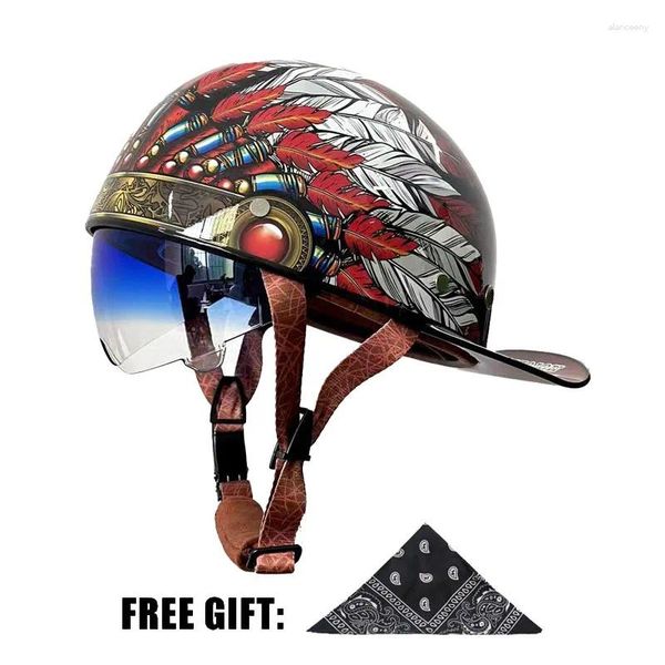 Casques de moto 2024 Casquette de baseball Casque Vintage Rétro Summer Open Face Scooter Cruiser Chopper Gangster DS avec pare-brise