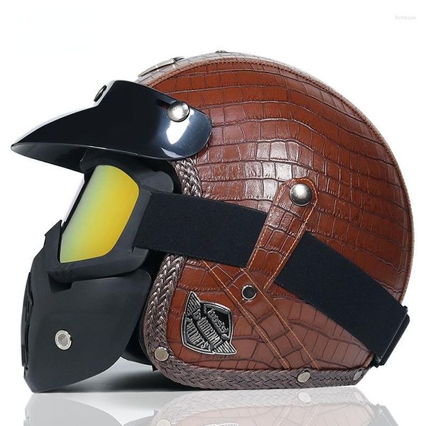 Cascos de motocicleta / 4 Casco PU Cuero Motocross Dirt Bike Capacete De Moto Casco