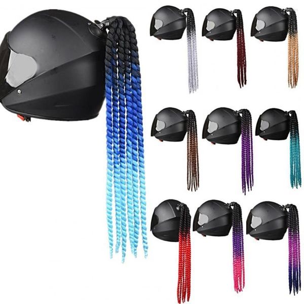 Casques de moto 60 cm Y2K Anime casque Dreadlocks dégradé cheveux décor Dreadlock Punk sale tresse perruque queue de cheval queue de cheval 6 tresses