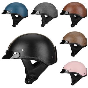 Casques de moto 7 couleurs en cuir demi-cascos para moto accessoires vintage rétro été rose clair moto noir 2022