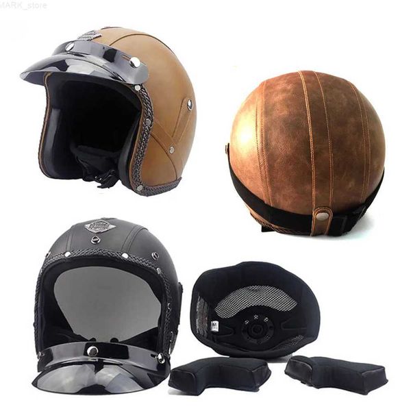 Cascos de moto Casco ABS 3/4 motocicleta helicóptero casco de bicicleta abierto retro con gafas protectoras retro personalizado adecuado para hombres y mujeresL204