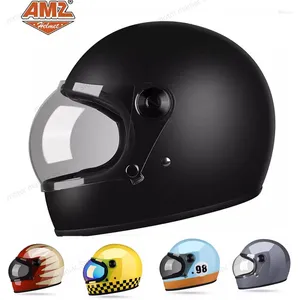 Casques de moto AMZ CASHET RETRO FULL HOMMES ET FEMMES VÉHICULE ÉLECTRIQUE FIBREGLASS MOTO Travel Casque Casque