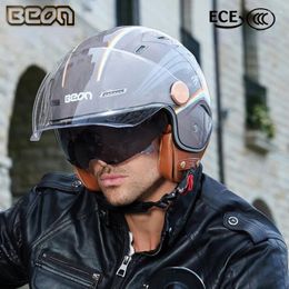 Cascos de motocicleta beon dual lente retro casco media cuatro temporadas moto casco moto ece certificación