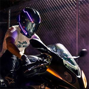 Casques de moto casque de vélo bande de lumière froide LED autocollant EL étanche 4 feux d'avertissement clignotants Kit d'équitation de nuit