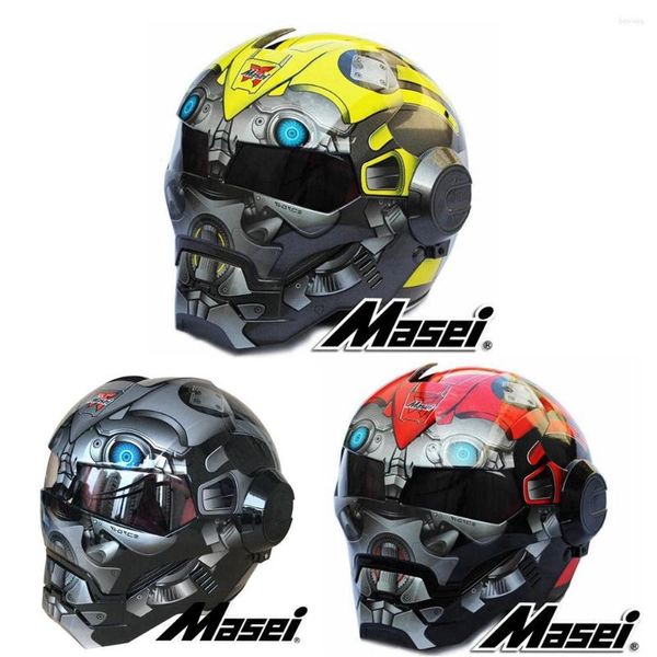 Cascos de moto Negro Gris Rojo Amarillo MASEI 610 Casco Flip Up Casque Vintage Full Face Iron Hombres