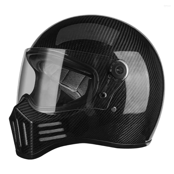 Cascos de motocicleta Fibra de carbono brillante Anti-caída Motocross Suministros resistentes al desgaste Protección de la cabeza transpirable Casco de carrera de cara completa