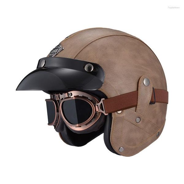 Casques De moto marron rétro visage ouvert 3/4 casque personnalisé hommes femmes Casco Moto Vintage Capacete De Masculino