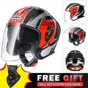 Cascos de moto Casco BSDDP Hombres Mujeres Casco Moto Cara abierta Doble lente Scooter Certificación DOT Cuatro estaciones